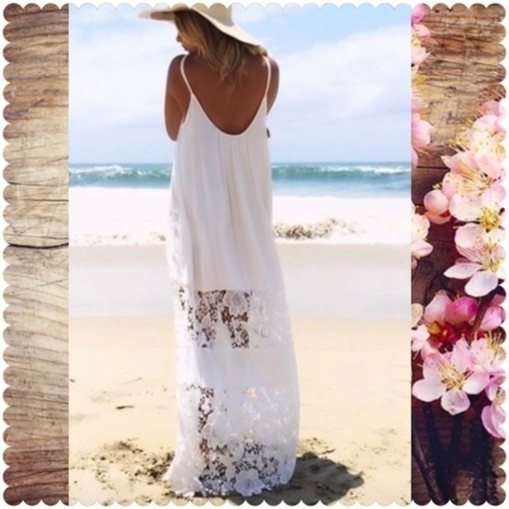 BOHO LACE MAXI BEACH DRESS COVER-UP BLACK S/M - Picture 3 of 11